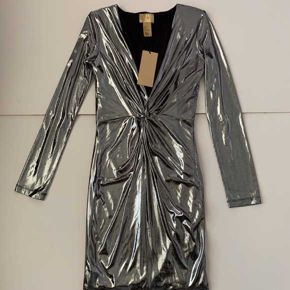 NWT Shimmering Metallic Bodycon Long Sleeved Dress - Picture 1 of 6